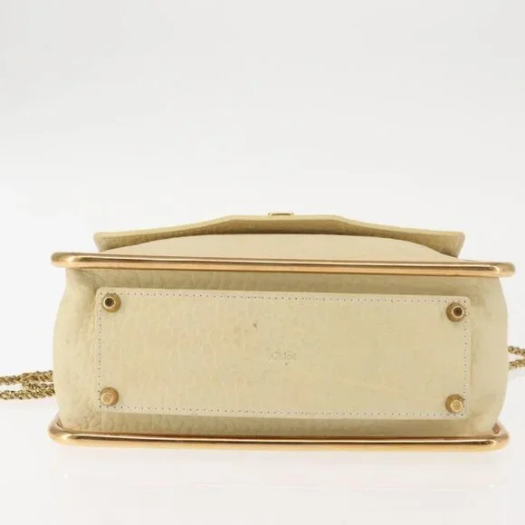 Authentic Chloe Sally Shoulder Bag Leather Beige Gold